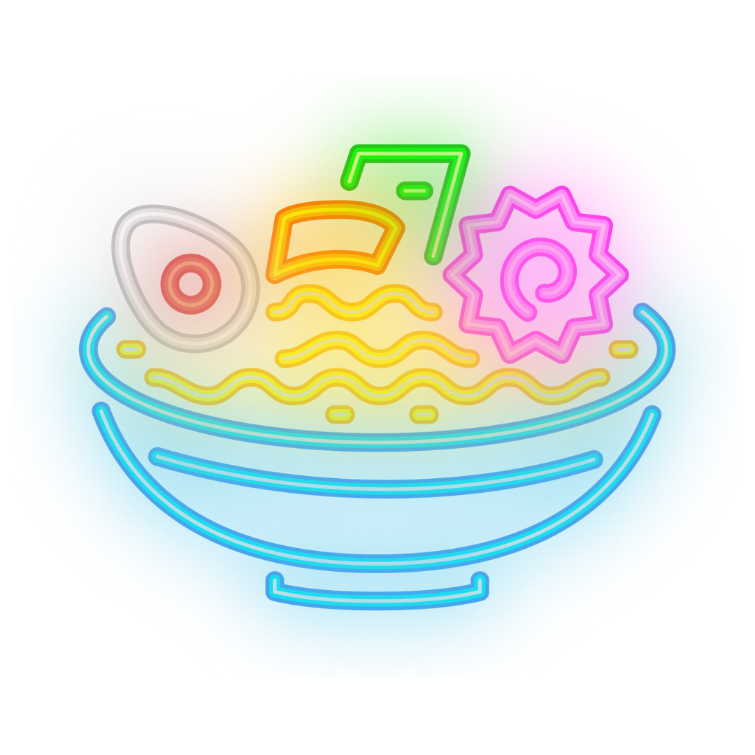 Glowing neon sign style ramen noodle bowl