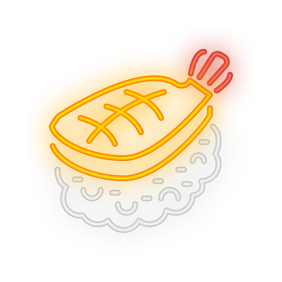 Glowing neon sign style shrimp sushi